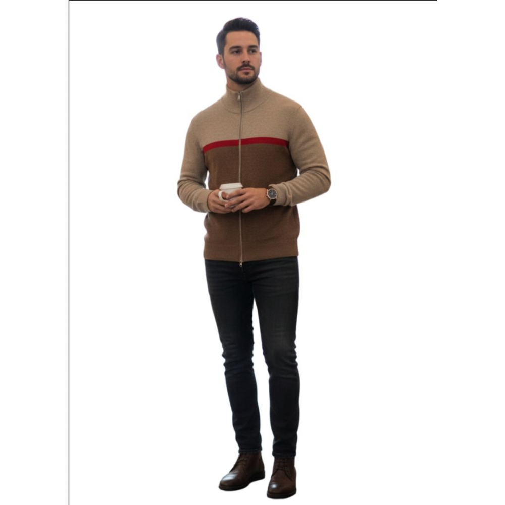 Men's J.CREW L Brown Red 100% Lambswool Full-Zip Sweater